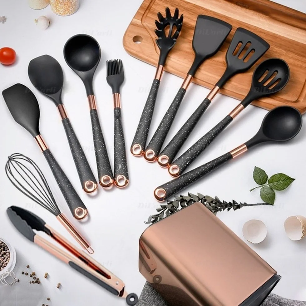 Silicone Cooking Utensil Turner Soup Spoon Spatula Scoop 1 Pack with Rose Gold Plated Handle Kitchenware Nonstick Kitchen Accessories kitchen utensils