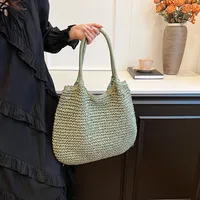 Sac à main en paille pour femmes, fourre-tout de grande capacité, vintage, initié, solide, simple, tissage, été, 03 4
