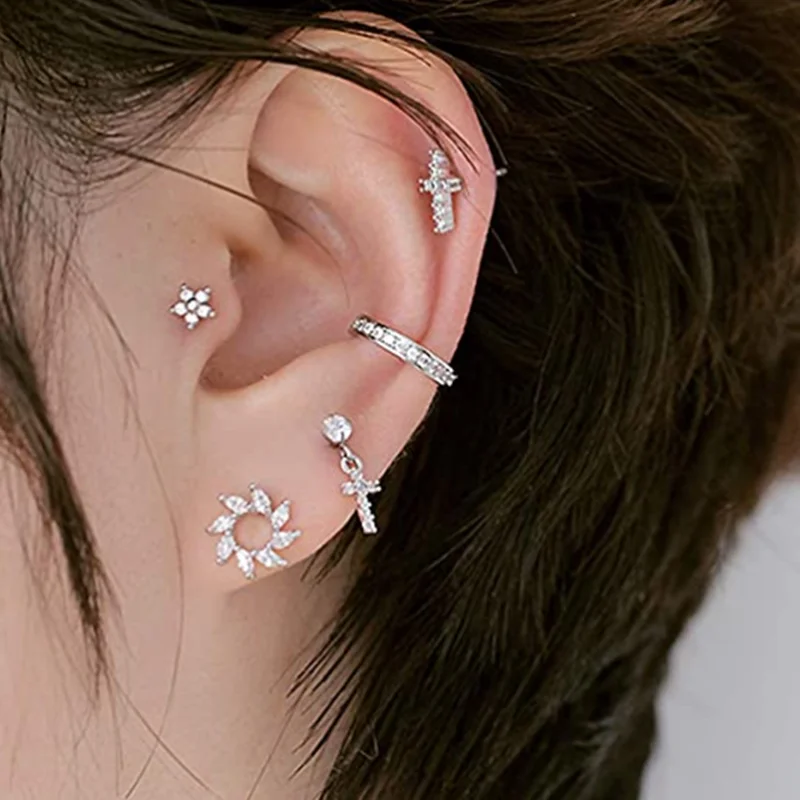 Stud Earrings Crystal Earrings Artificial Crystal Earrings Crystal Zircon Earrings 1PCS Cross Ear Tragus Piercing Earring Stud Barbell Crystal Cartilage Stud Earring Helix Piercing Daith Jewelry Rook Conch