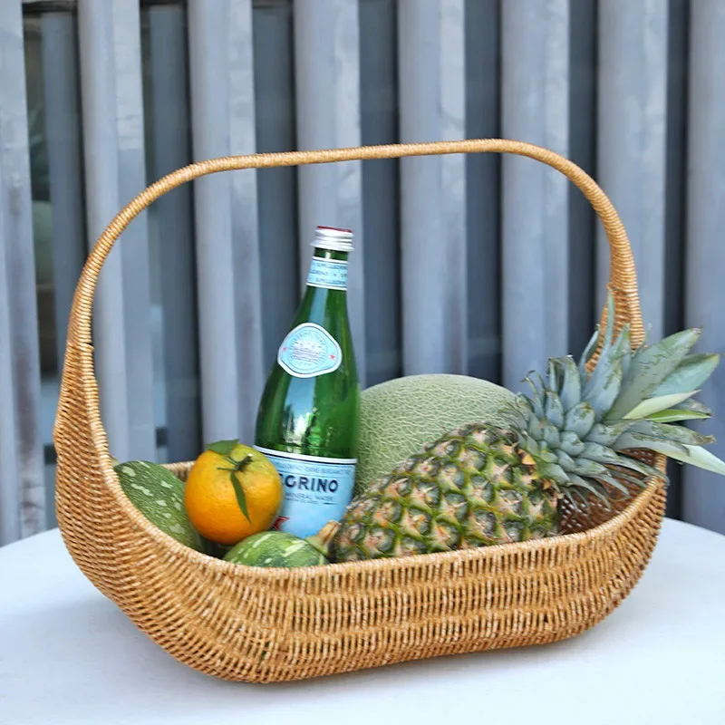 Wicker Picnic Basket with Handle Open Top Garden Harvest Basket Fruit Vegetable Easter Candy Eggs Gathering Baskets 3