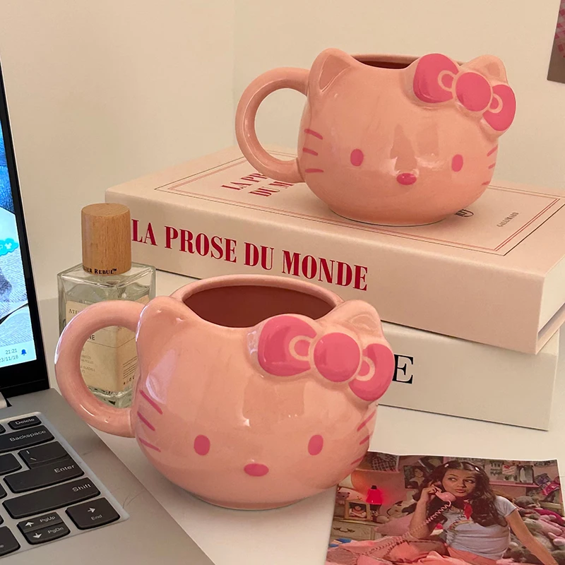 

HelloKitty Sanrio Anime Figure Ceramics Cup Cute Kawaii Cartoon Pink Girl Mug Milk Home Desktop Water Cup Friends Gifts 460ml