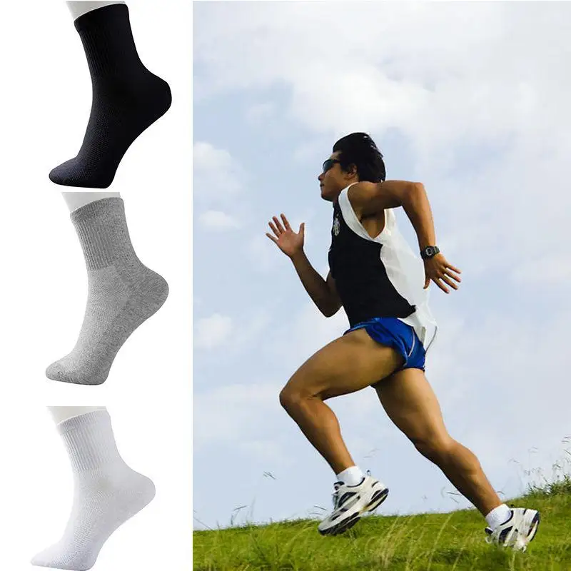 

Gray Long Solid Color Mesh Socks Zhuji Factory Wholesale Men's Sports Cotton Socks Jianghu Stall Night Market Supply Enough