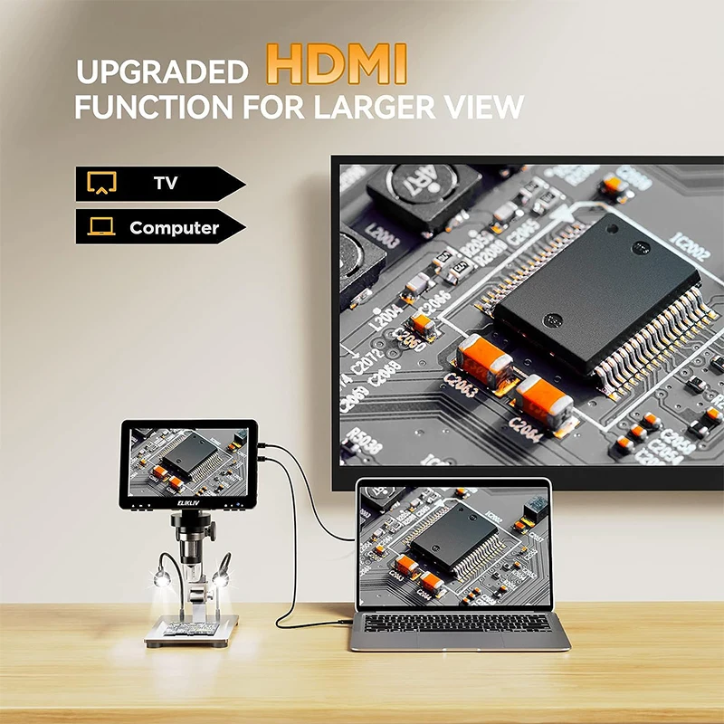 Hayve 7'' HDMI Digital Microscope,1200X Coin Microscope with IPS Screen,  16MP Soldering Microscope with Lights, 8.5'' Long Stand, View Entire Coin,  Compatible with PC/TV, 32GB Card 7''HDMI IPS Digital Microscope(DM9-H)