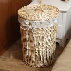 HOMEH Dirty Clothes Bucket, Plastic Imitation Rattan Laundry Basket with  Cover Used for Clothing Toy Storage (3 Colors) (Color : Beige)