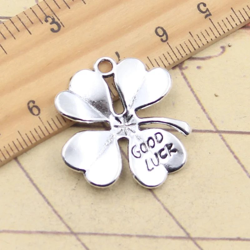 10 stücke Charms Glück irische vier blättrige Kleeblatt viel Glück 28x26mm tibetische silberne Farbe Anhänger antike Herstellung DIY handgemachtes Handwerk