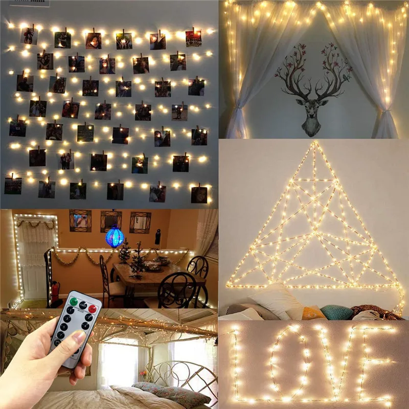 

Battery Operated Remote 10M Photo Clip Fairy Lamp Outdoor Waterproof LED String Light Garland Christmas Decor Party Wedding Xmas