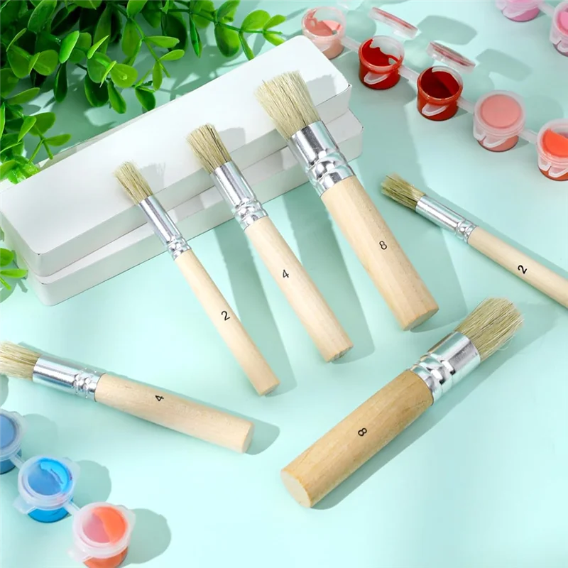 E-Easy To Use-나무 스텐실 템플릿 페인트 브러쉬 수채화 예술 그림 DIY 공예용 나무 손잡이 페인팅 브러쉬