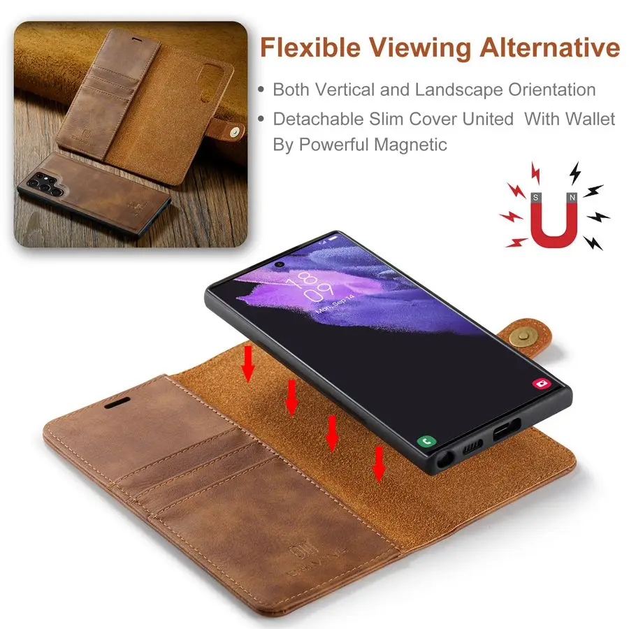 Premium Detachable Magnetic Leather Wallet Case with Removable Flip Cover