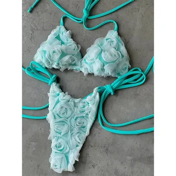 2026 New Sexy Micro Low Waist Bikini Sets Solid Swimwear Women Swimsuit Strappy Brazilian Floral Beachwear Bathing Suit biquini 4