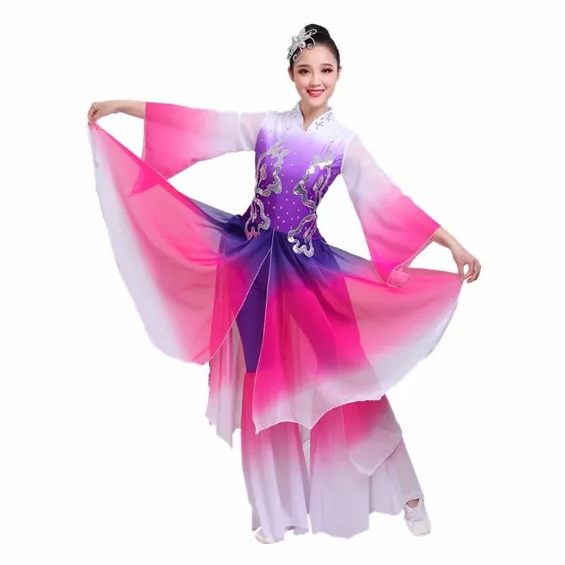 

Women's classical costumes adult elegant fan dance umbrella dance Yangko clothing national dance performance clothing