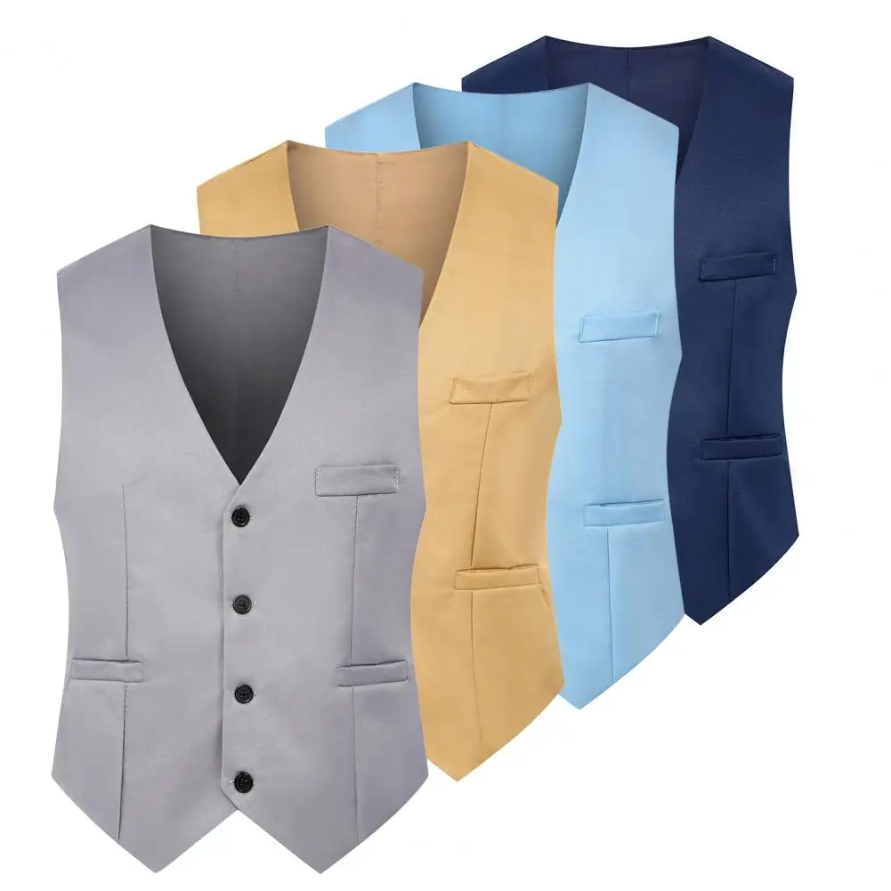 Great Suit Classic Pure Color Gentle Sleeveless Spring Vest Men Waistcoat Slim Fit dress vests