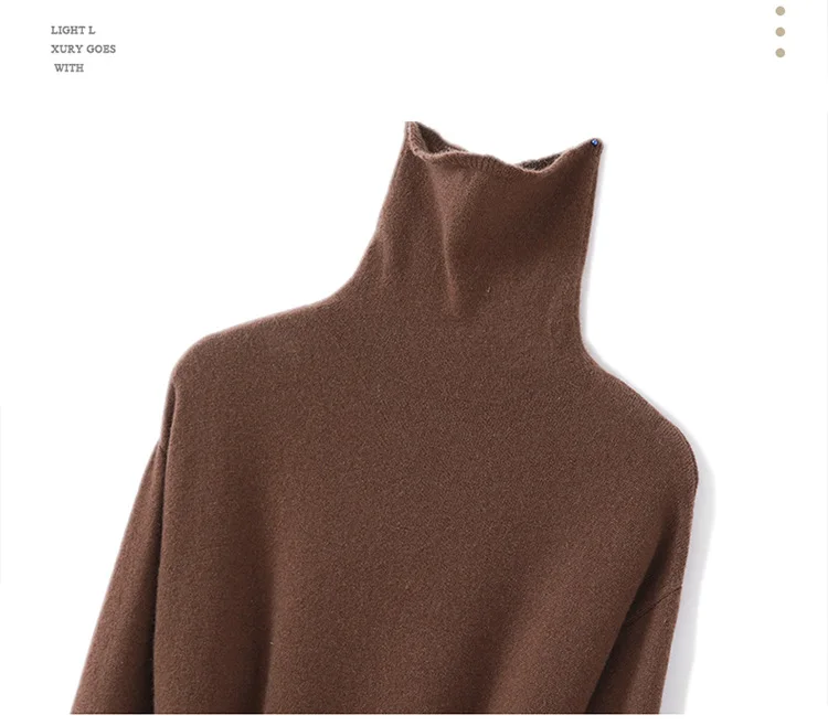 Women's wool sweater 100% pure wool women's dress 2024 autumn and winter new high neck long sweater slim knit bottom sweater