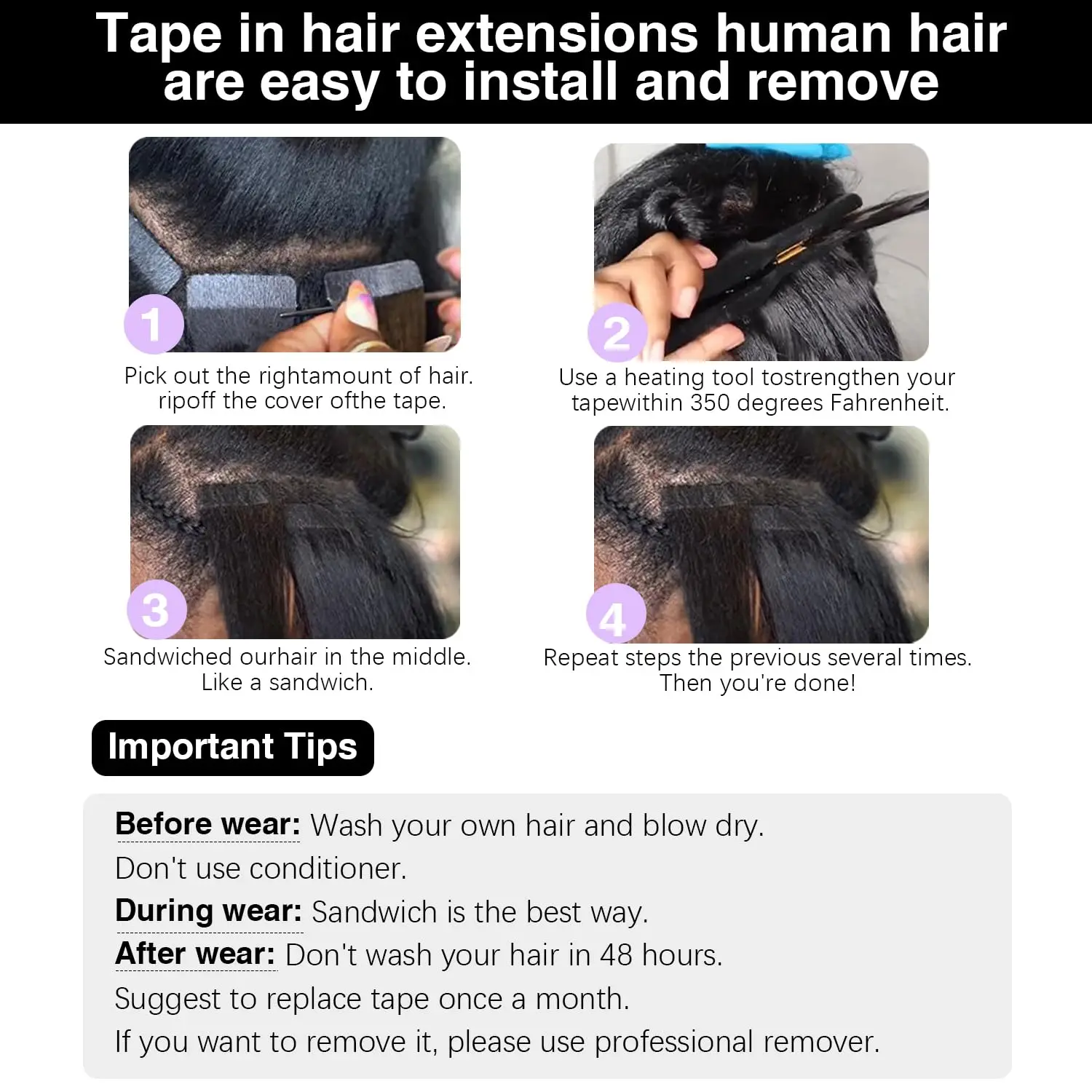 Kinky Straight Tape in Hair Extensions Real Human Hair 22 Inch Natural Black Extension Tape in Human For Black Women