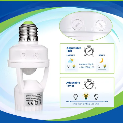 AC100-240V E27 소켓 컨버터, PIR 모션 센서 앰플 LED E27 램프 베이스, 지능형 스위치 전구 램프 홀더 4