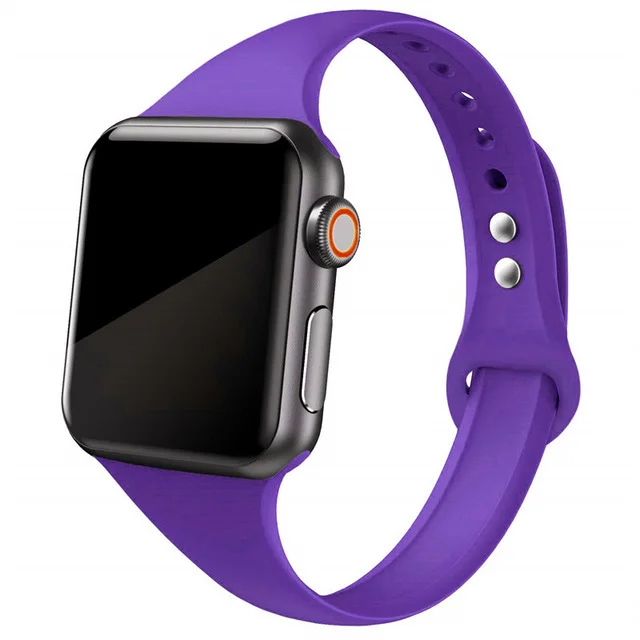 Silicone Strap for Apple Watch Band 44mm 40mm iwatch SE 6 5 Strap correa Narrow Slim bracelet applewatch band 5 6 se 3 38mm 40mm 9 Deep purple