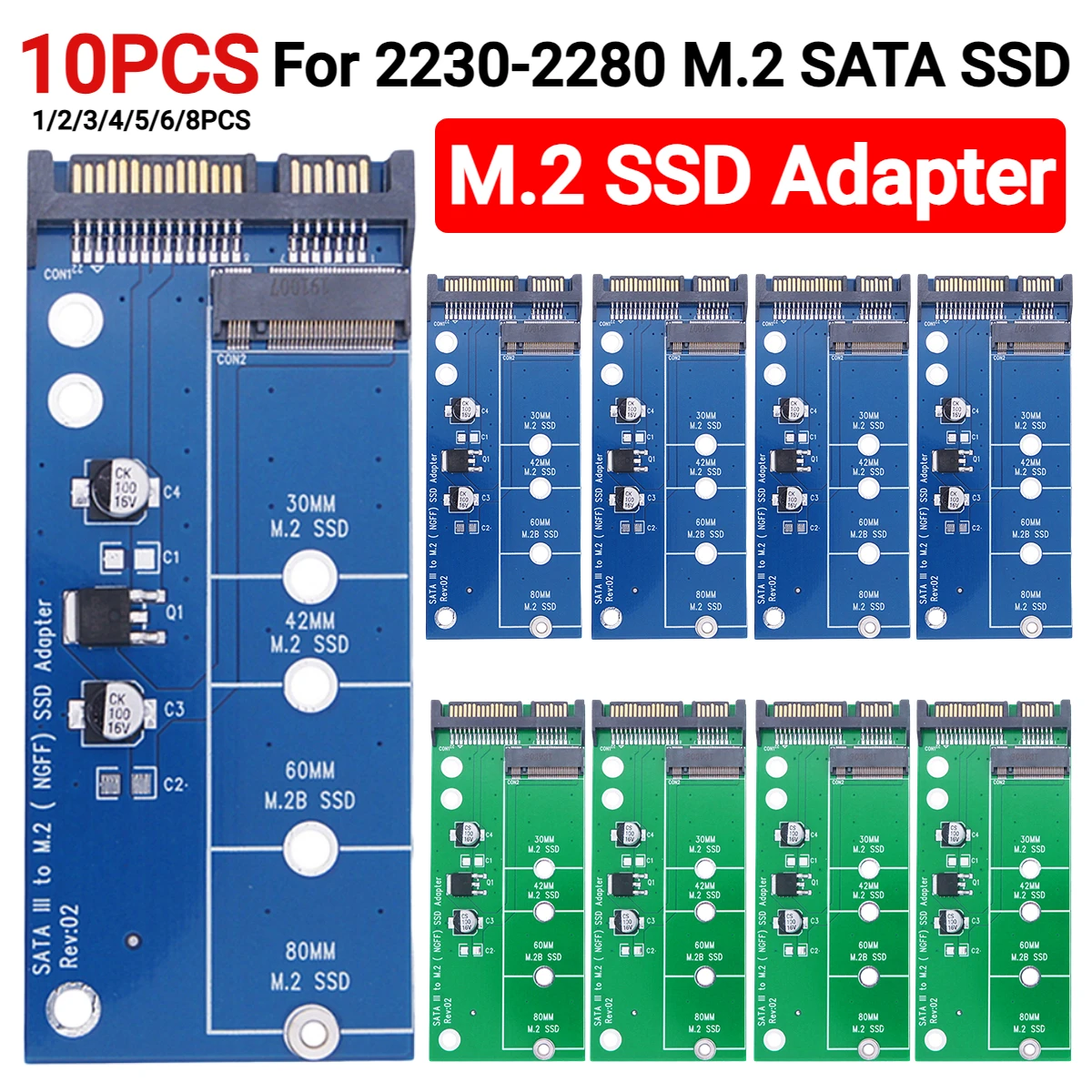 M.2 SSD 어댑터 B 키, M.2 NGFF 컨버터, SATA3 6G 카드, M2 SATA 라이저, 2.5 인치 M2 to SATA 어댑터, 2230, 42, 60/80 M.2 SSD 지원