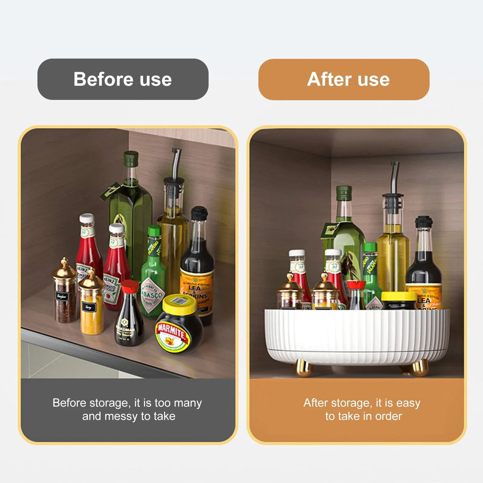 360 Rotation Non-Skid Spice Rack Pantry Cabinet Turntable with Wide Base Storage Bin Rotating Organizer for Kitchen Bathroom