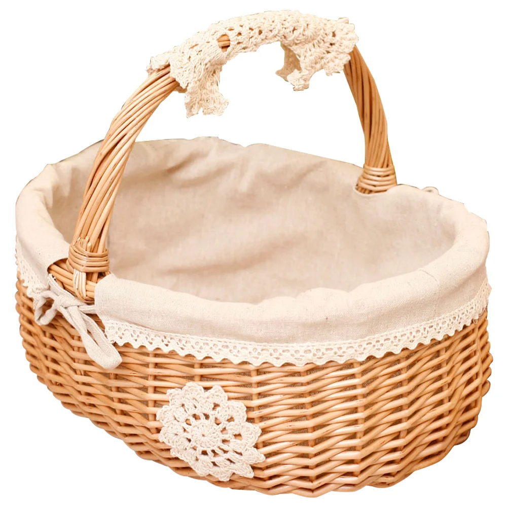 

Willow Hand-woven Picnic Basket Rural Style Decorative Portable Shopping Basket Food Vegetable Basket Egg Storage Container