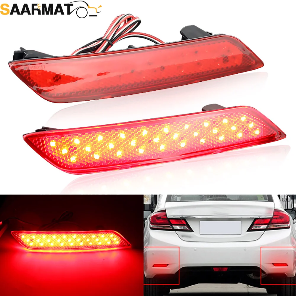 GTINTHEBOX Red Lens Rear Bumper Reflector Lights For 2013-2015 Honda Civic Sedan - OEM Replacement