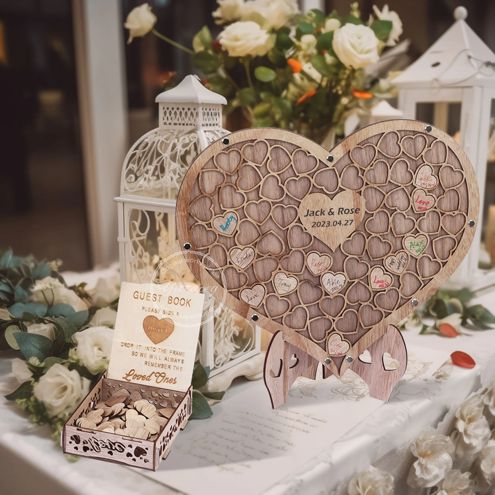 Wooden Love Signature Wedding Guest Book Alternative Wood Heart Guest Drop Box Book