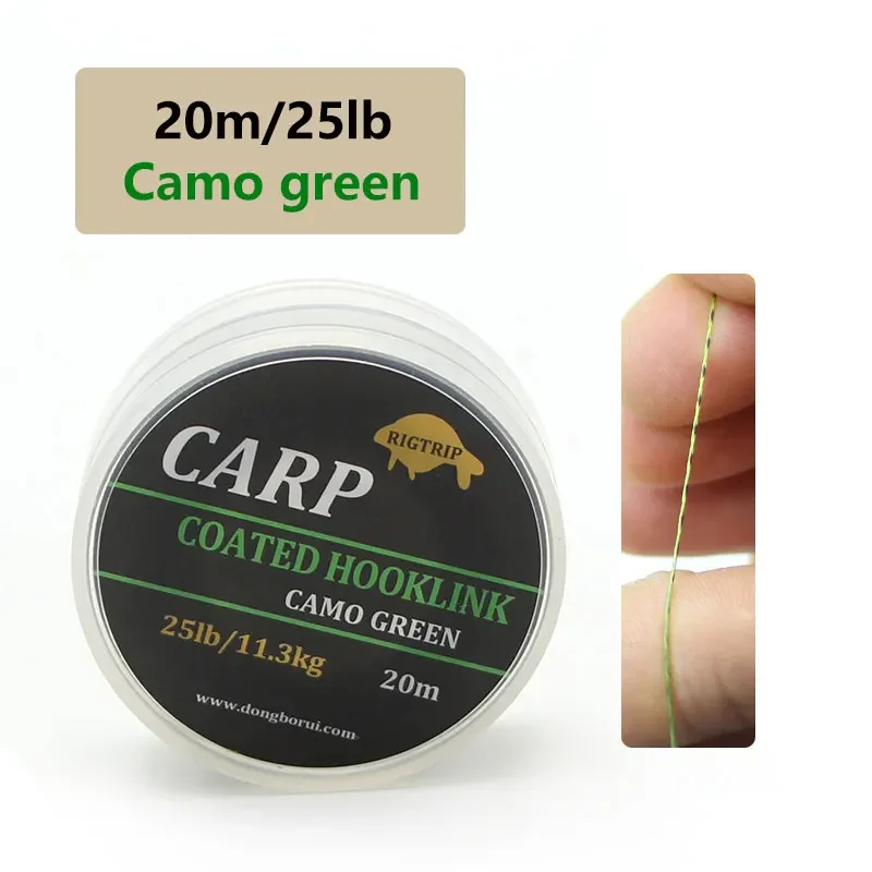 20m Carp Fishing Coated Hooklink Green Hook Line Link 15lb 25lb 35lb Strong  Pull 8 Strand Braid Skin Line Wire Skinline