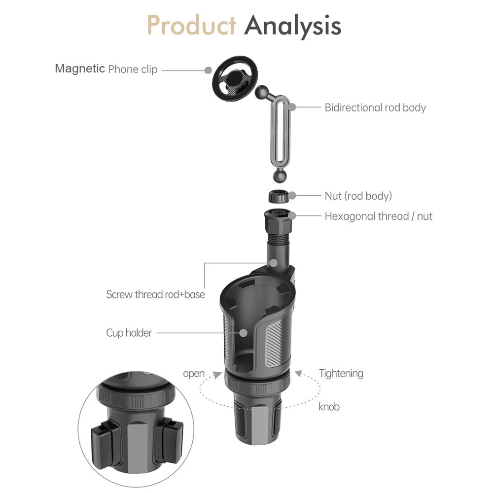 새로운 2 In 1 자동차 마그네틱 전화 홀더 컵 홀더 360도 조절 가능한 기본 자동 인테리어 액세서리