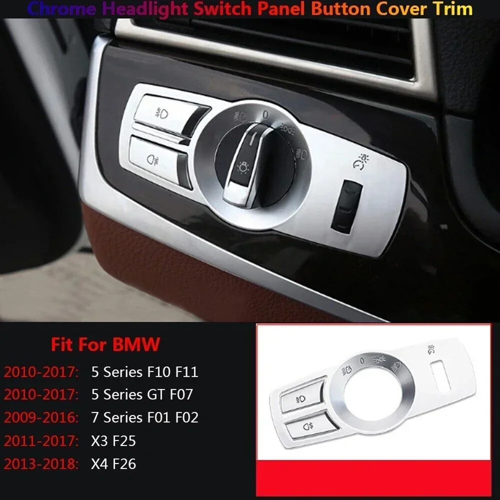 1Pcs BMW 5 7 X3 X4 F10 F07 F01 F25 F26 라이트 패널 스위치 프레임 ABS 크롬 도금 헤드 라이트 버튼 커버 트림 인테리어 부품