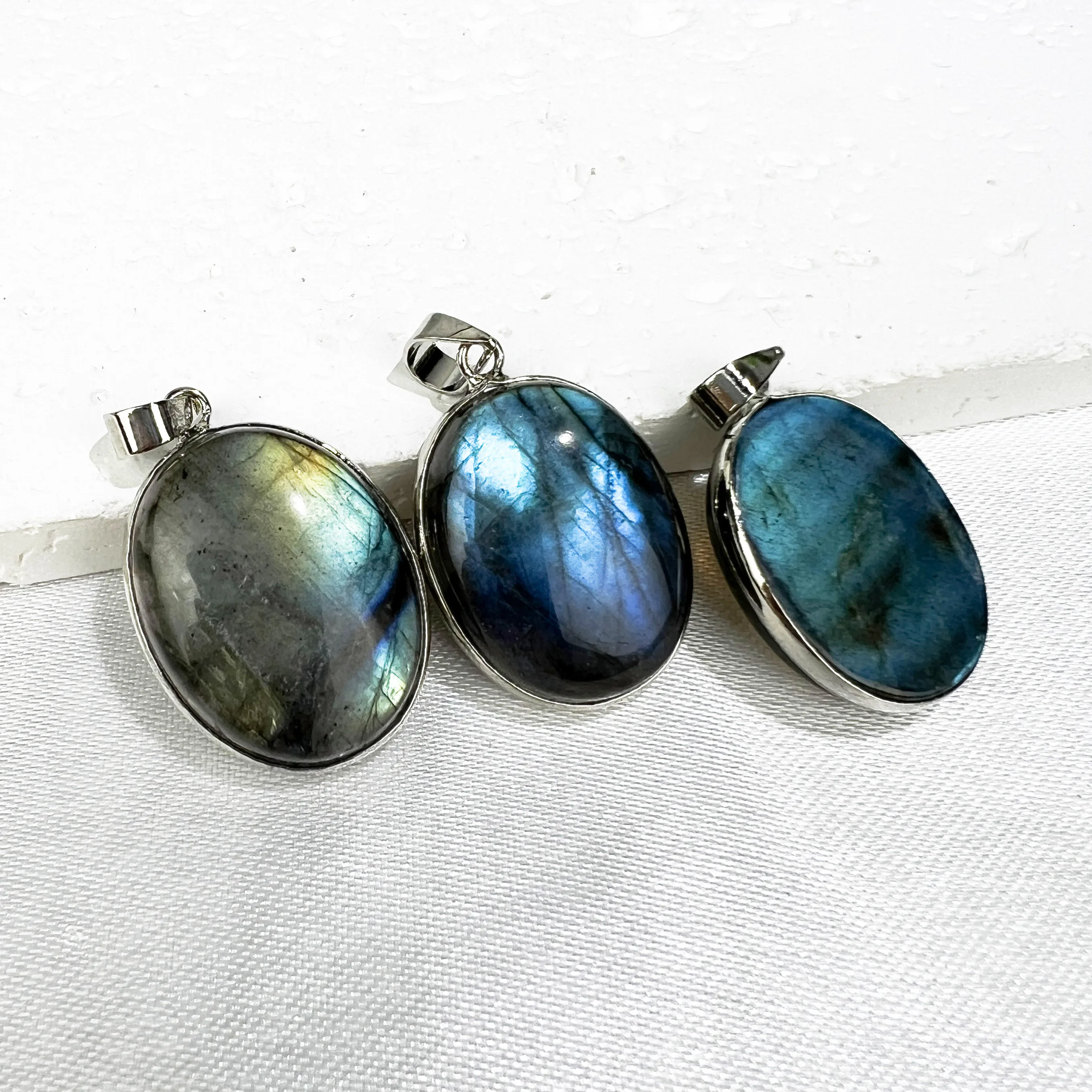 Top Quality Labradorite Pendant, Copper Plated White Gold Blue Fire Labradorite Charms, Teardrop Labradorite Jewelry 4