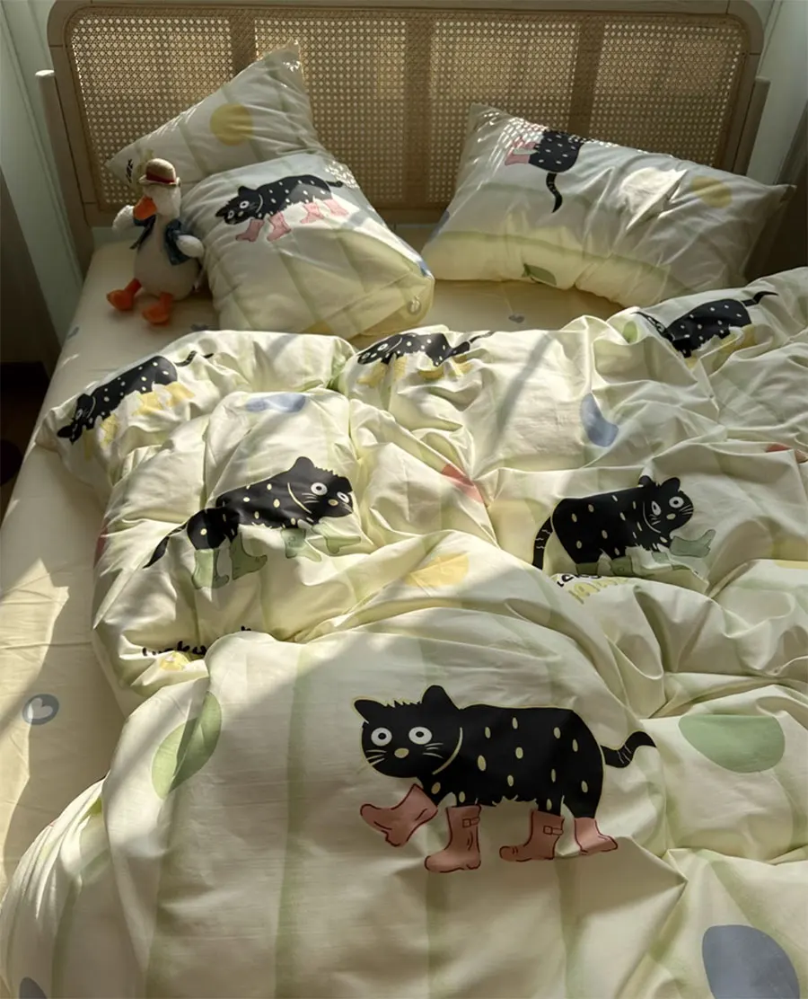 

Fashion cute cat stripes polka dot bedding set teen,twin full queen kawaii cotton home textile bed sheet pillow case quilt cover