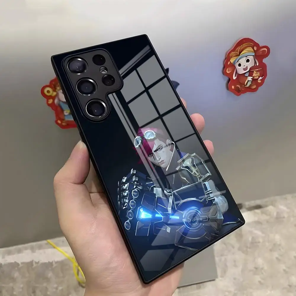 Arcane Vi and Caitlyn Themed Glass Phone Case