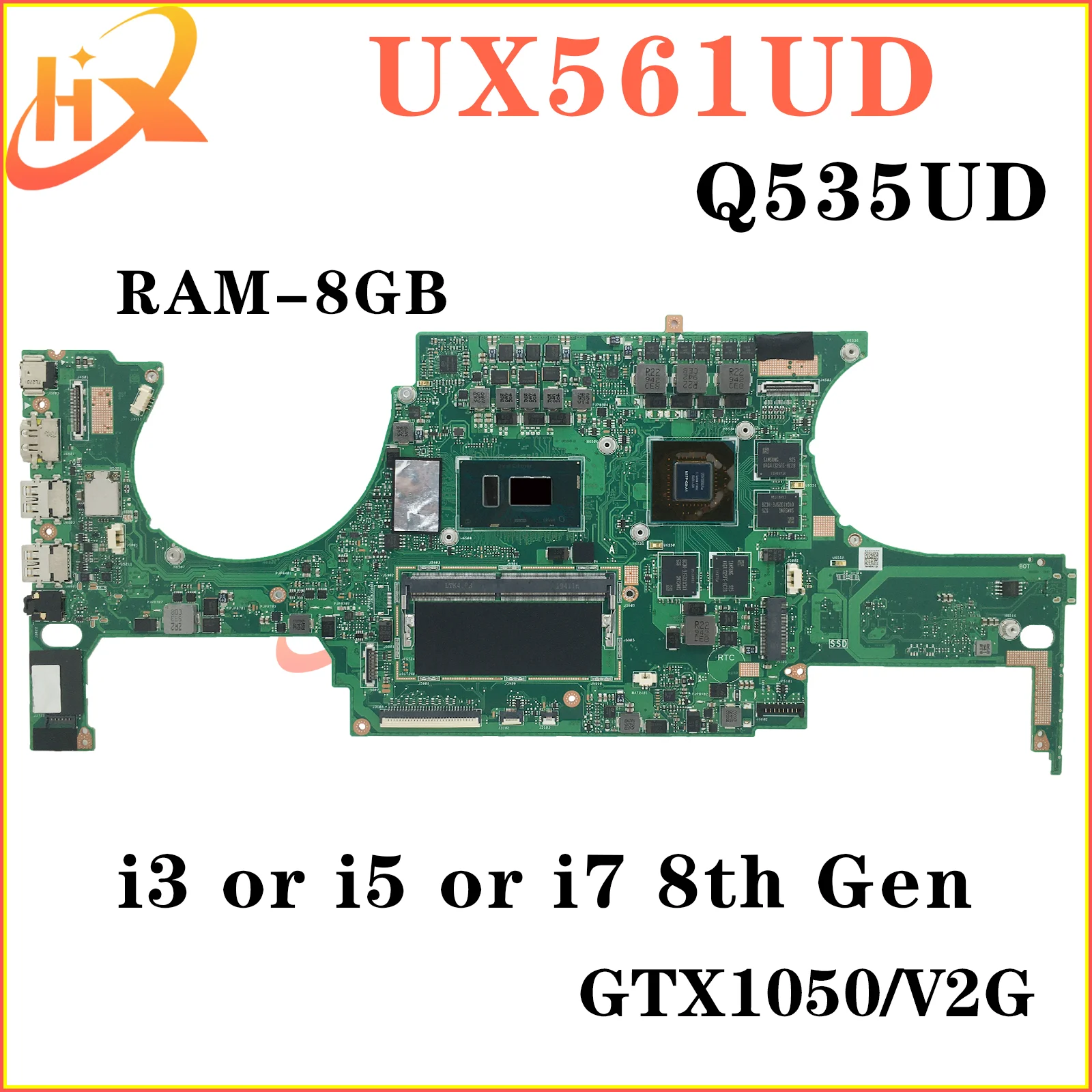 

UX561UD Mainboard For ASUS UX561U Q535UD Q535U Laptop Motherboard i3 i5 i7 8th Gen RAM-8GB GTX1050/V2G