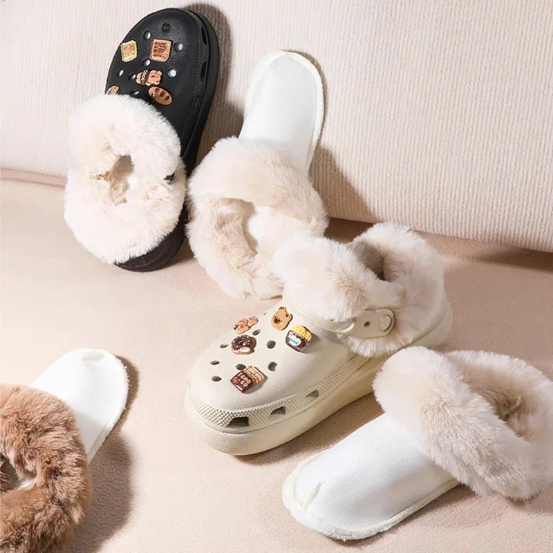 Plantilla de felpa gruesa y cálida para mujer, abalorio para