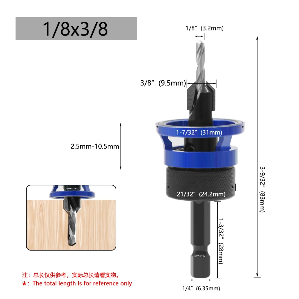 LAVIE 1pc Hex Schaft Einstellbare Begrenzung Senker Bit Router Bits Holzbearbeitung Router Bit Set CH339I00825BL – Detail 12