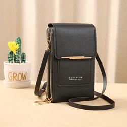 Women's Soft Leather Touch Screen Crossbody Shoulder Bag and Wallet (Black)