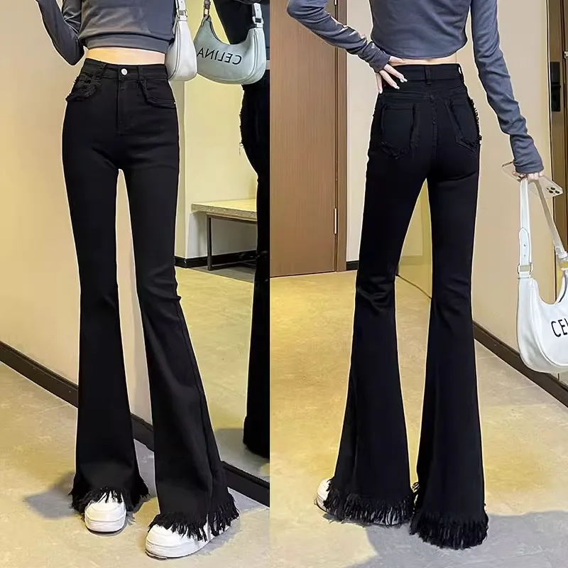 

Корейские винтажные женские узкие эластичные расклешенные брюки с высокой талией, модель 2024 года, уличная одежда, женские брюки Y2k