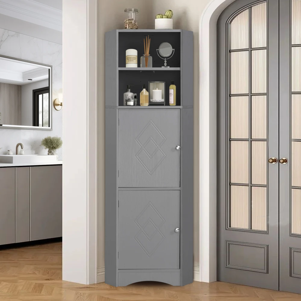 Badezimmerschrank, Badezimmermöbel, Eckschrank mit 2 Ablagefächern, offenes Fach mit verstellbarem Einsatzboden – Detail 30