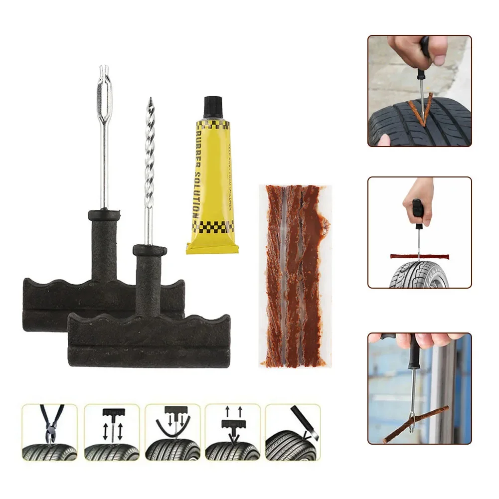Puncture Repair Kit Car Tire Repair Tools Kit With Rubber Strips Tubeless Flat Tire Tool for Cars Truck Motorcycle