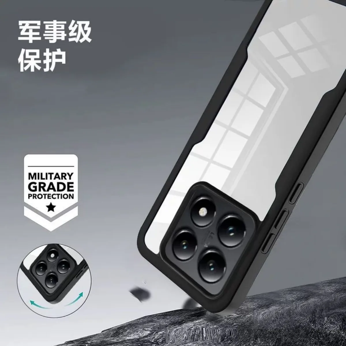 360° Shockproof Phone Case with Built-in Screen Protector and Transparent Back