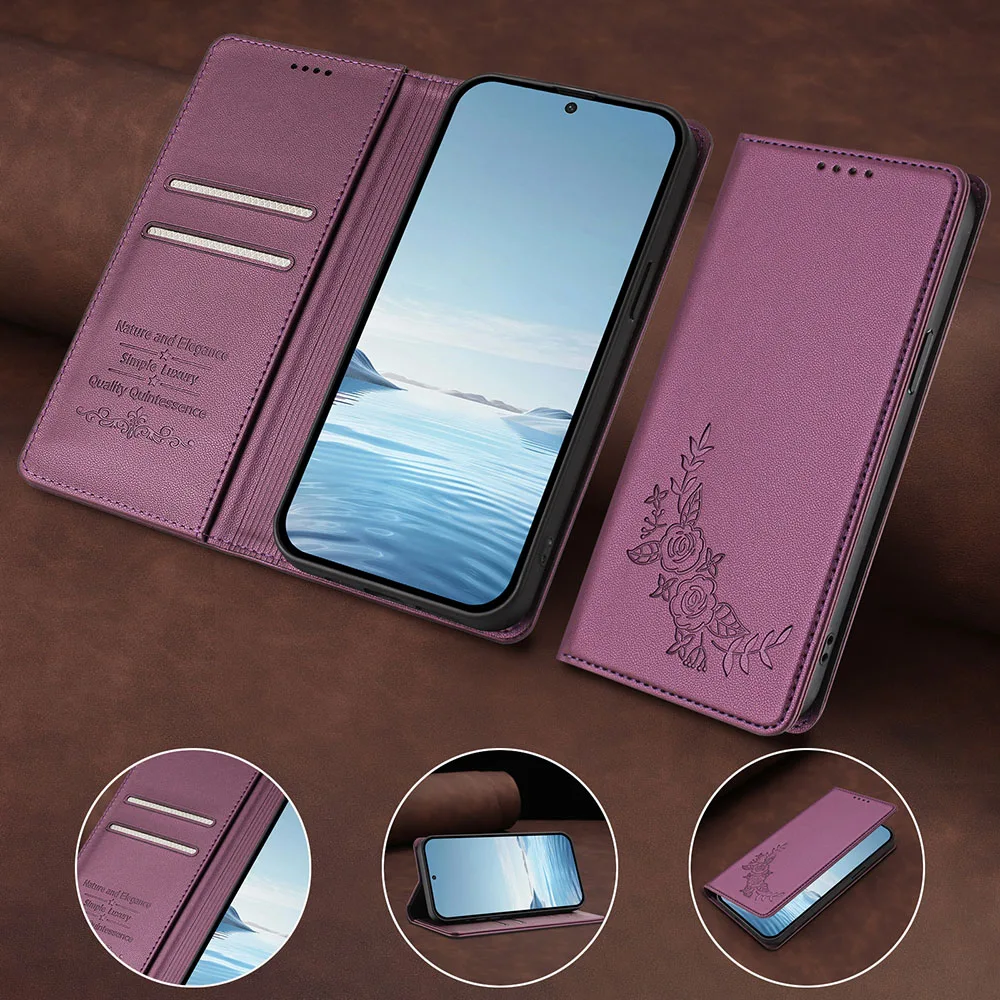 Magnetic Wallet Flip Leather Case with Butterfly Flower Design