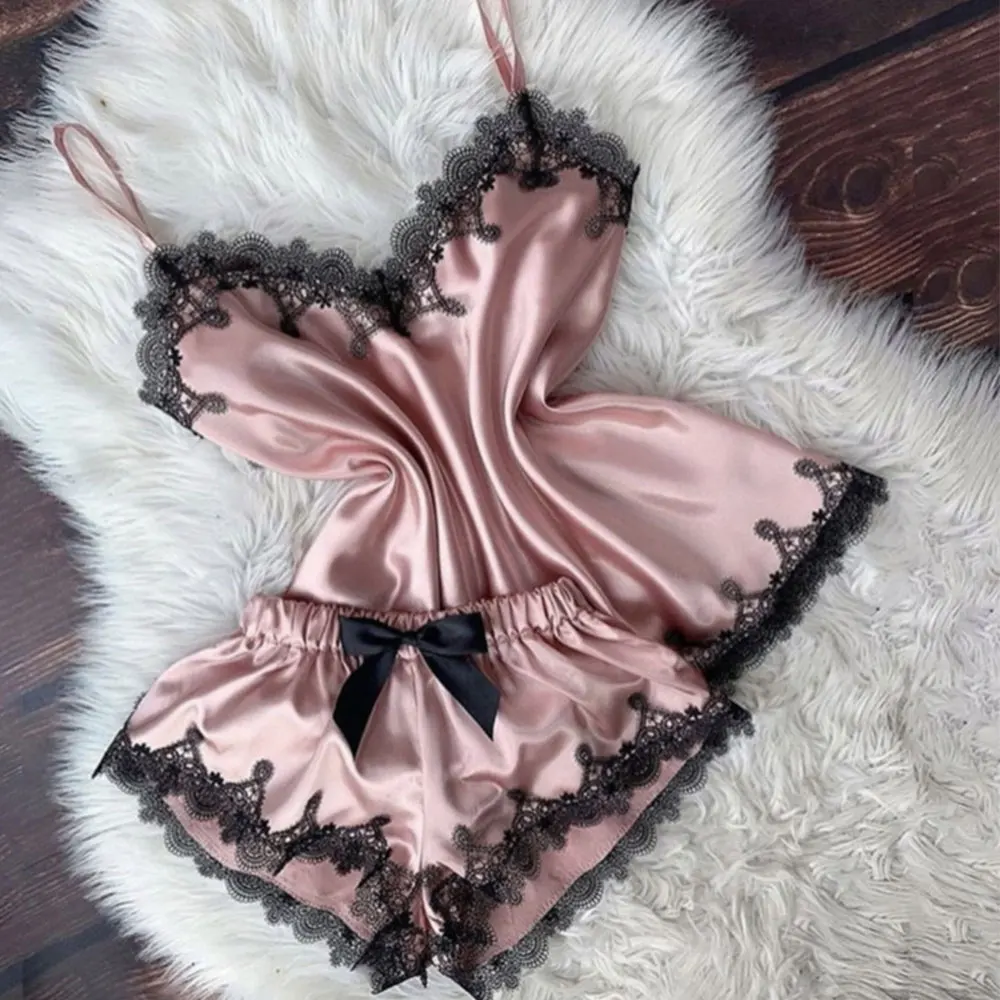 

Кружевные пижамные комплекты, женская пижама на бретельках, сексуальная пижама без рукавов, костюм с V-образным вырезом, топ на бретельках, короткий комплект нижнего белья, женская ночная одежда