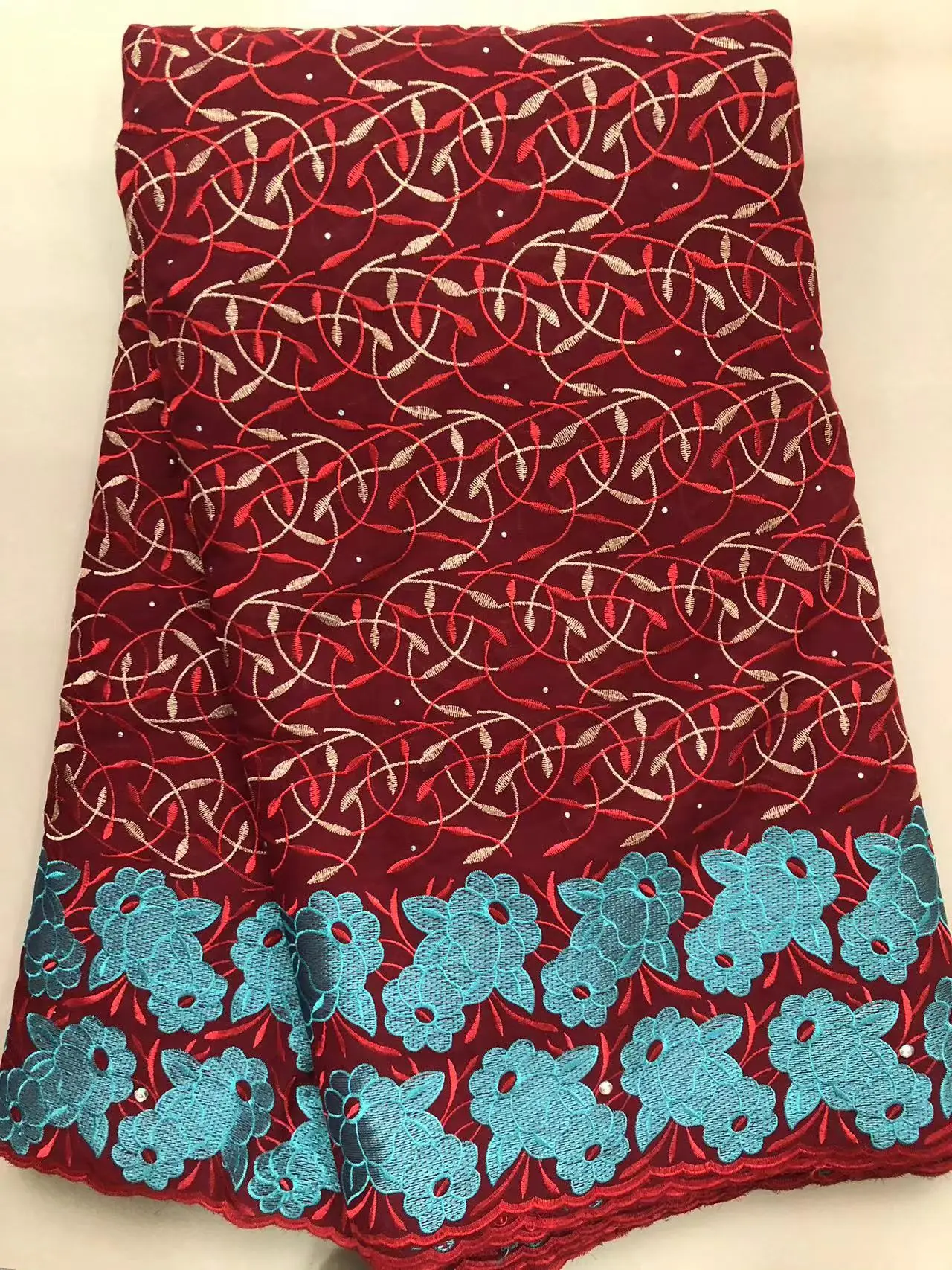 

2023 High Quality African Lace Fabric Cotton Fabric Embroidery Nigerian Swiss Voile Lace WIth Stones 5 Yards Lace Fabric Sewing