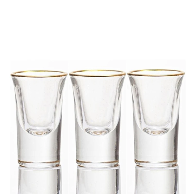 6/5/4/3/2/1pcs Shot Glass Set 25ml Spirits Cups Mini Wine Cup Glass Gilt Gold Edged Cup Wine Dispenser Golden Edge Creative