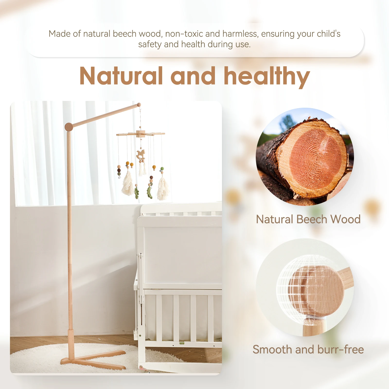 Wooden Mobile Bracket 0-12 Months Toy Crib Bell Floor Stand Newborn Crib Bell Hanging Stand Baby Crib Bell Stand Baby Rattle Toy