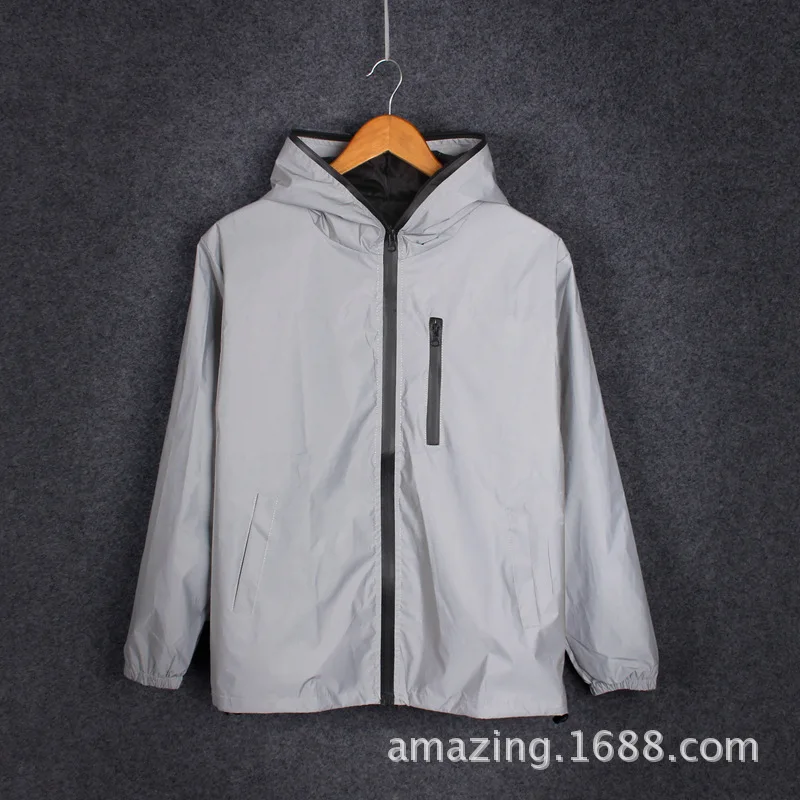 New Men Leopard zebra reflective Night shining Hooded Windbreaker Jacket hip hop Streetwear harajuku Men waterproof Hoodie Coats
