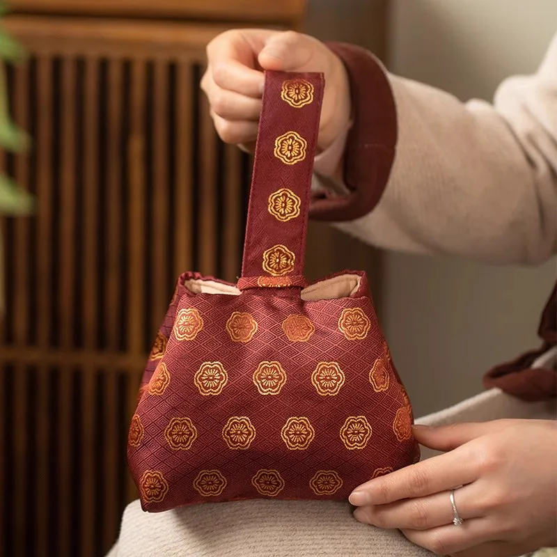 Chinese Vintage Yun Brocade Tea Set Pouch - Thickened Travel Storage Bag for 1 Teapot & 1 Cup, Shockproof Portable Case