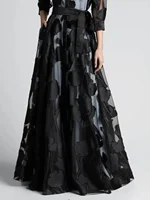 Elegant Three-Quarter Sleeve Knotted Waist Jacquard Mesh Maxi Dress for Women No Lining Transparent Club Party Long Dress - Image 4