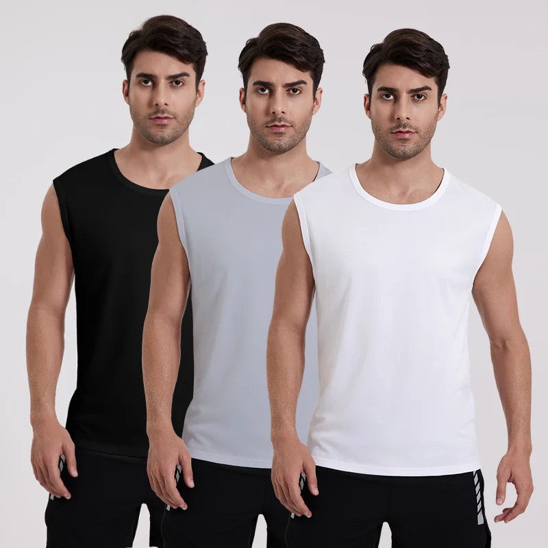 Men Undershirt Quick Dry T Shirt Sports Sleeveless Vest Cotton Sleeveless T Shirt Compression Shirt 1/3 Pcs