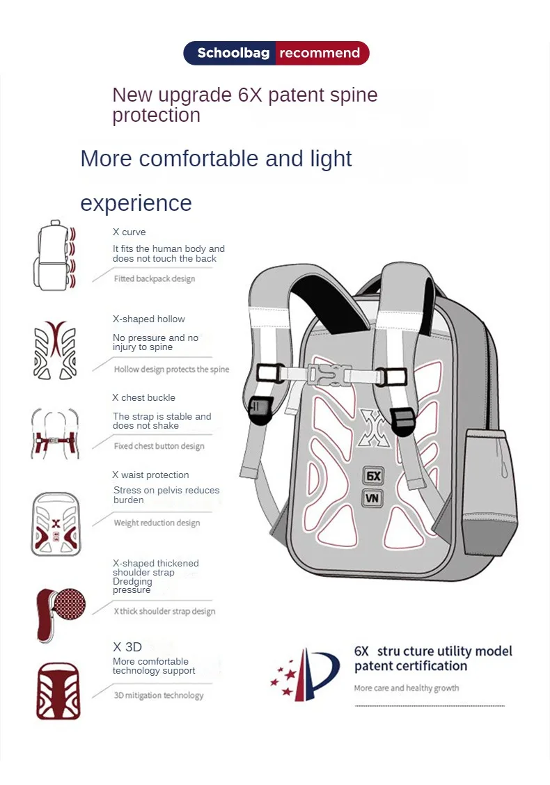 VNINE backpack for elementary school students, boys and girls, grades one to six, super light weight reduction for children 2
