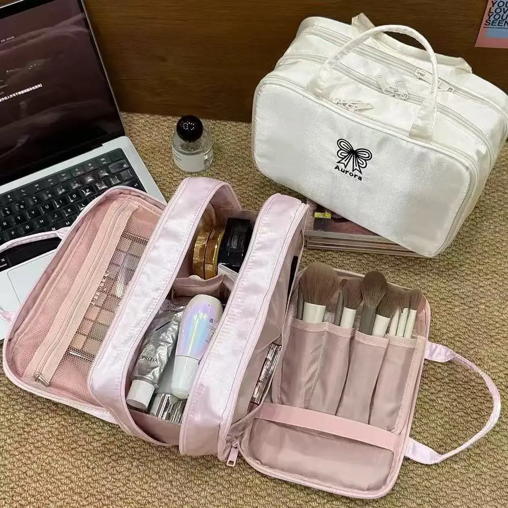 대용량 휴대용 메이크업 가방 여행용 수납 가방 INS 스타일 세면 가방 3단 휴대용 편리한 캐리온 화장품 가방