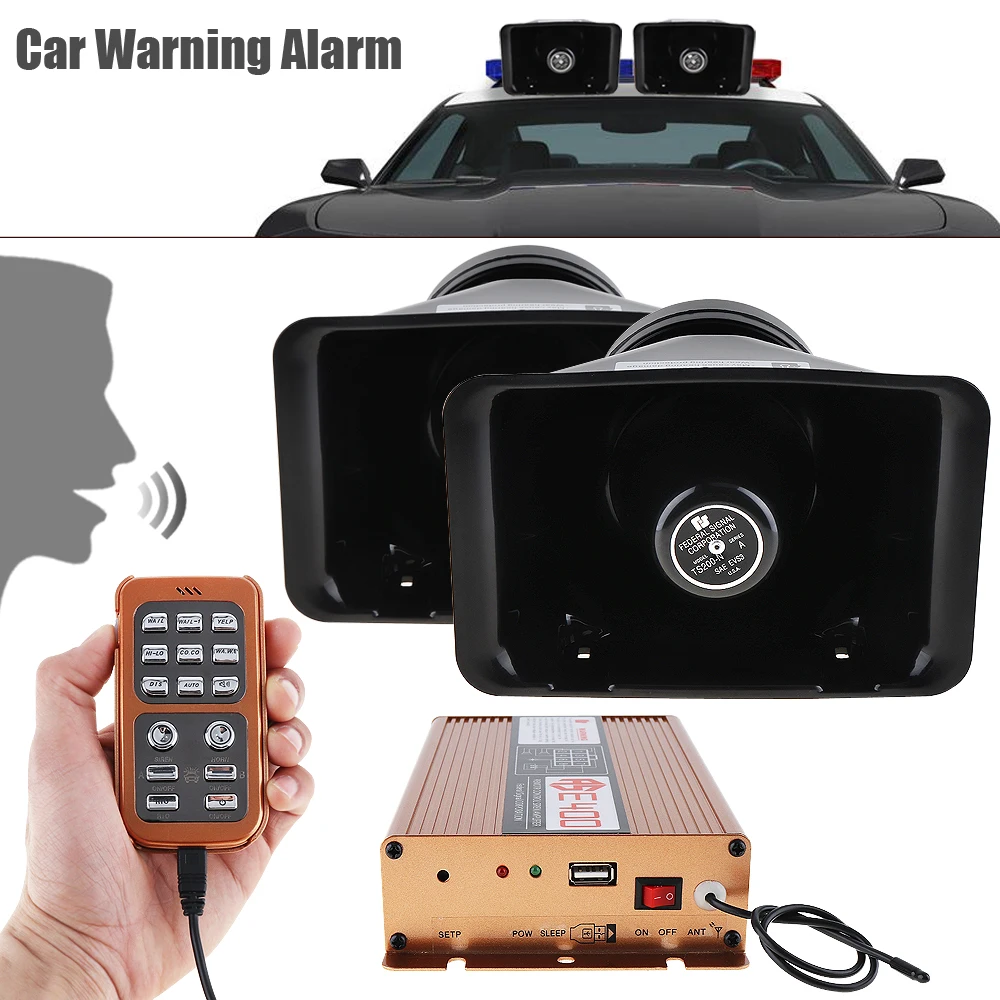 

12V 400W 18 Tone Loud Car Horn Warning Alarm Po-lice Siren Horn Speaker with MIC System and Wireless Remote Control